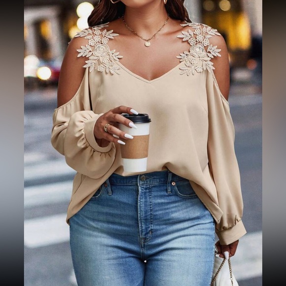 Boho floral applique cold shoulder blouse - Picture 7 of 15